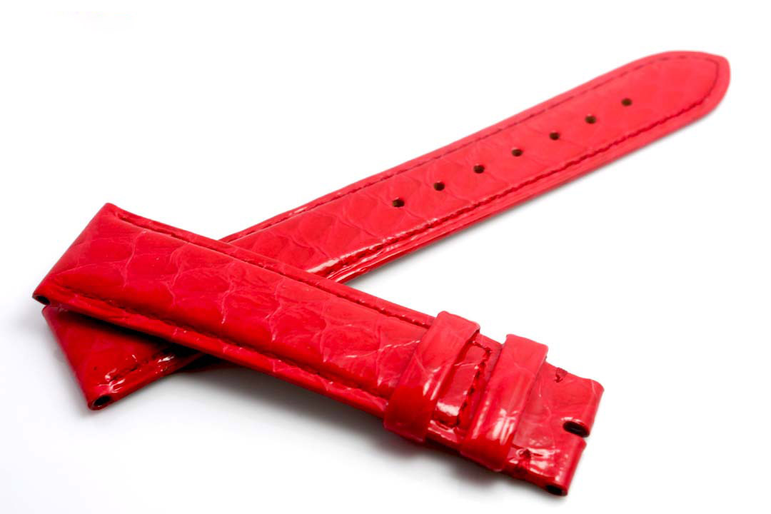 Bright red Python leather watch band - Click Image to Close